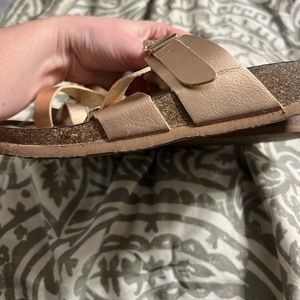 Rose gold cross sandals